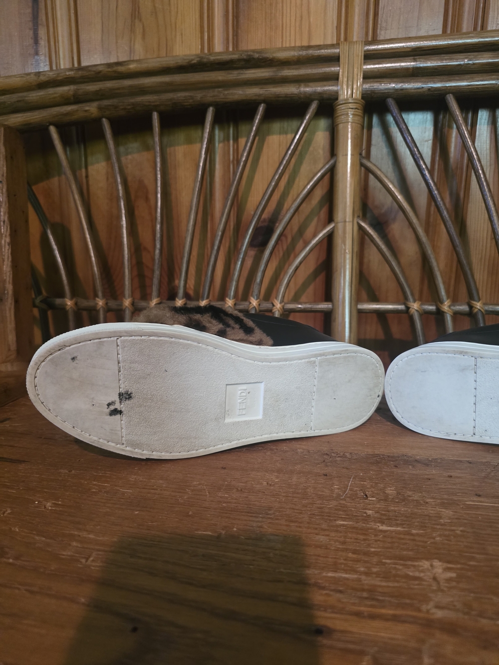 Fendi Black Leather Sneakers with Brown Shearling FF Strap - Picture 8 of 16